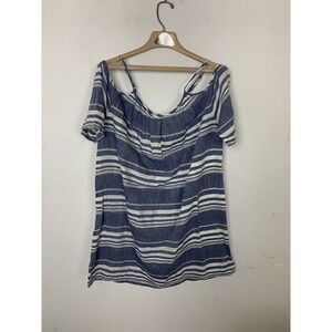 Saks Fifth Avenue Women Shirt M Blue Beachy Coastal Travel Resort Summer Boho